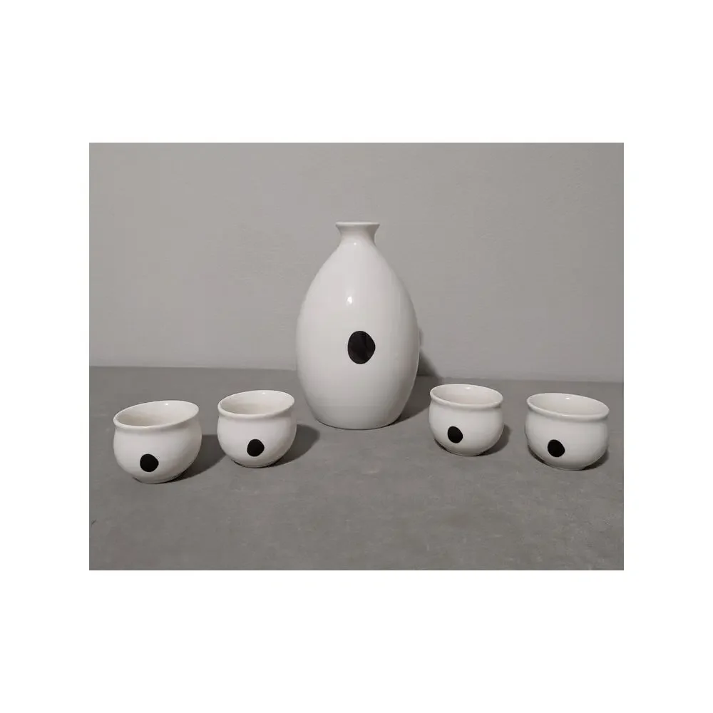 5pc Ceramic Panda Sake Set Japanese Decanter Bottle 4 Cups Storage Box Kawaii